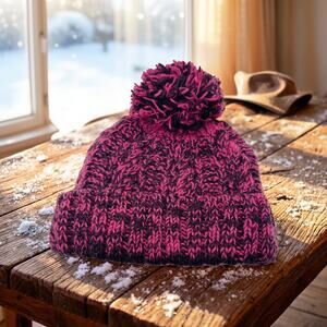 Creative Beanie Hat 100% Wool Pom Pink Purple Knit Pattern Handmade Nepal Winter